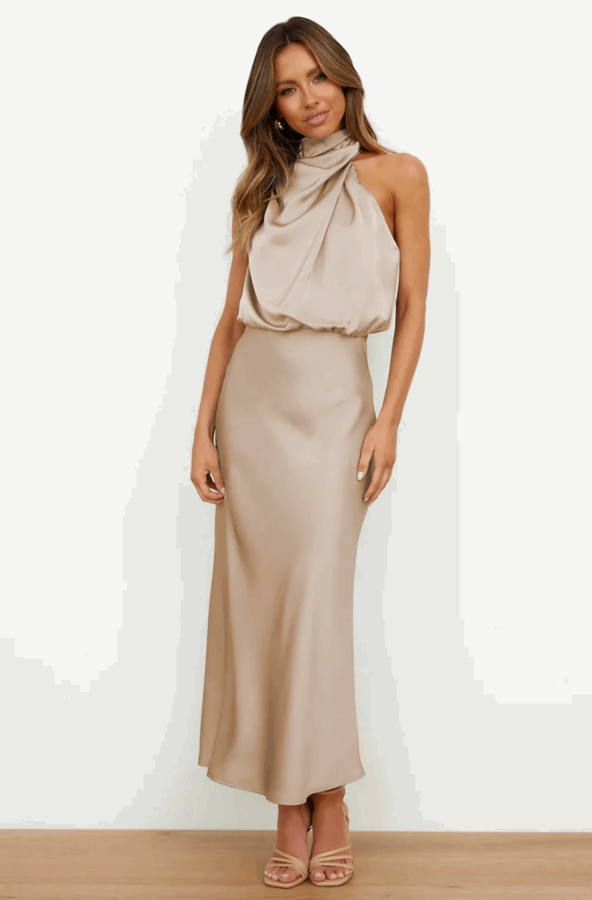 Luna Satin Drape Gown – Blush Edition