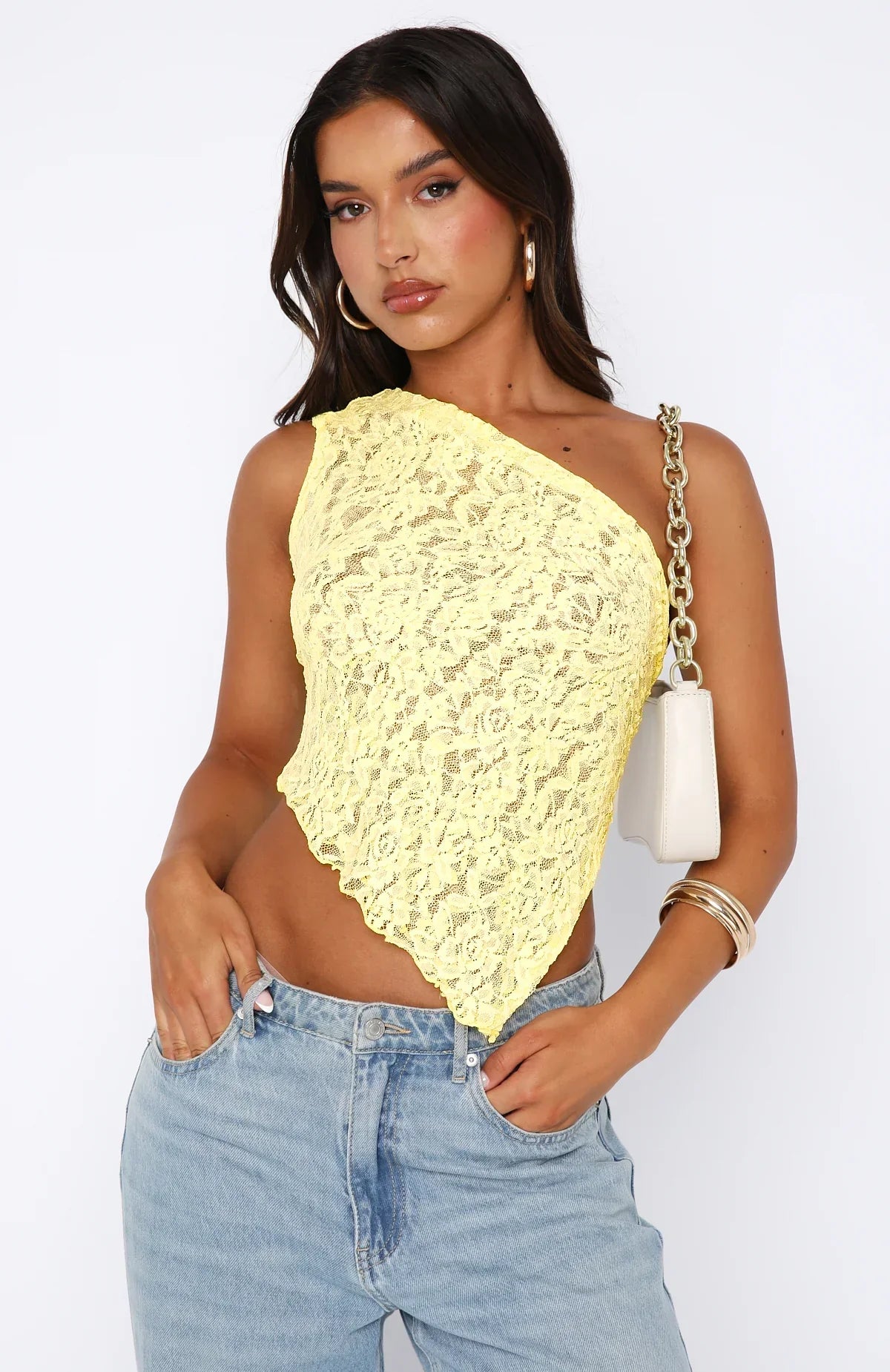 Sylvie – Sunshine Lace One-Shoulder