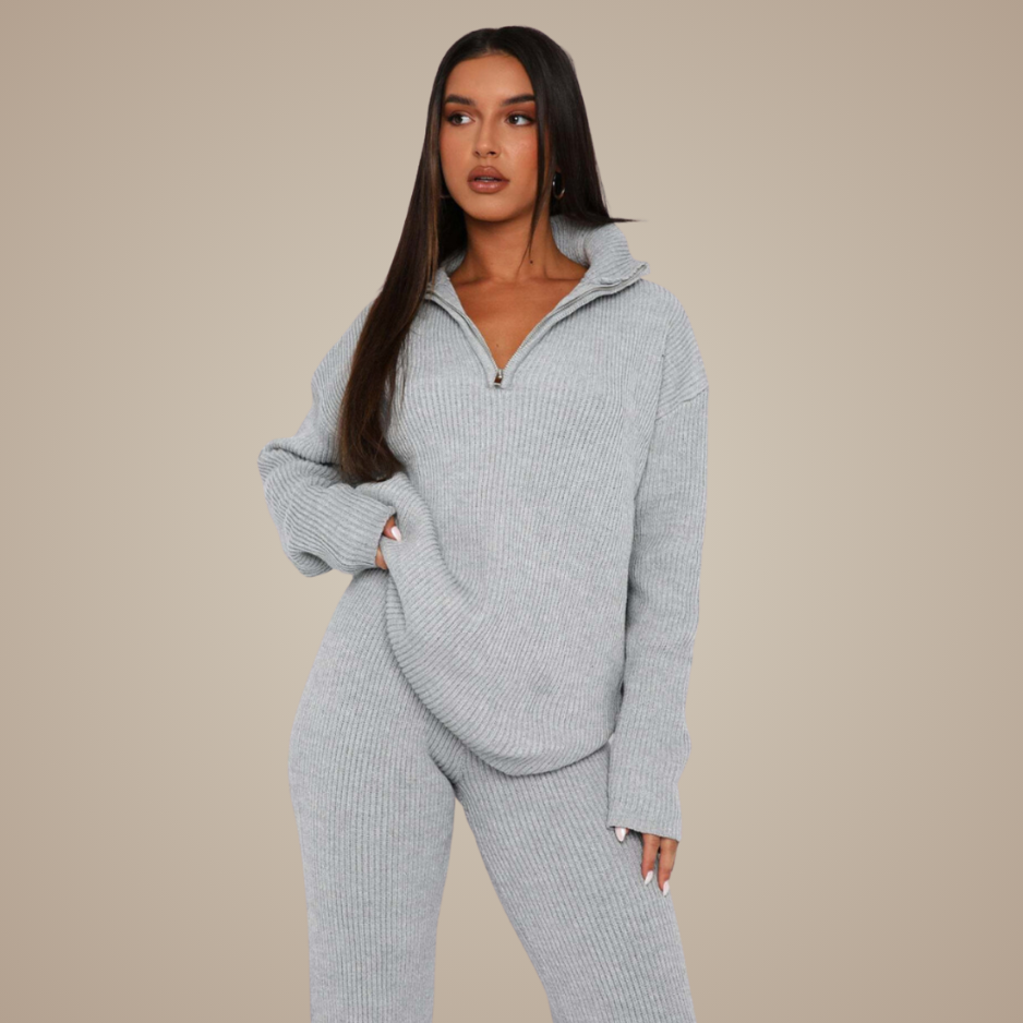 Ash Ribbed Lounge Set