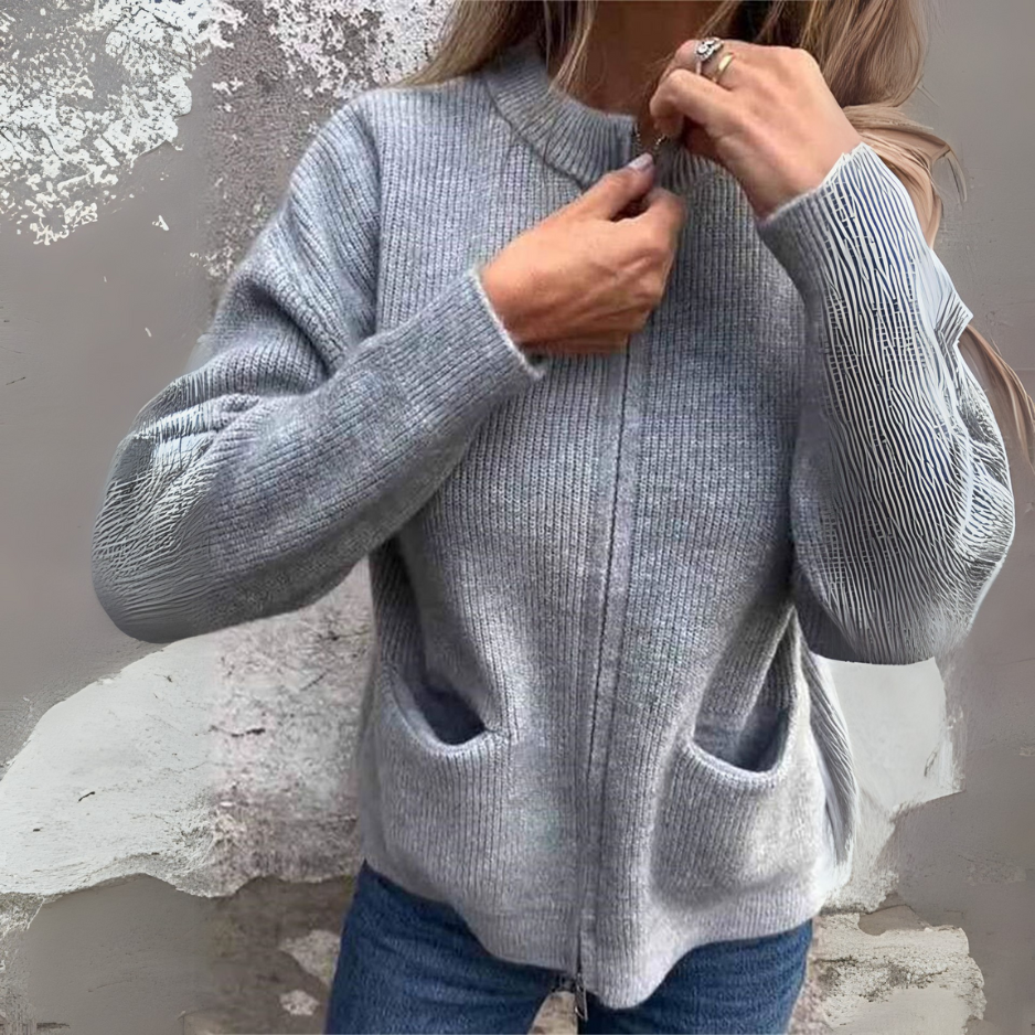Heather Grey Knit Zip Cardigan