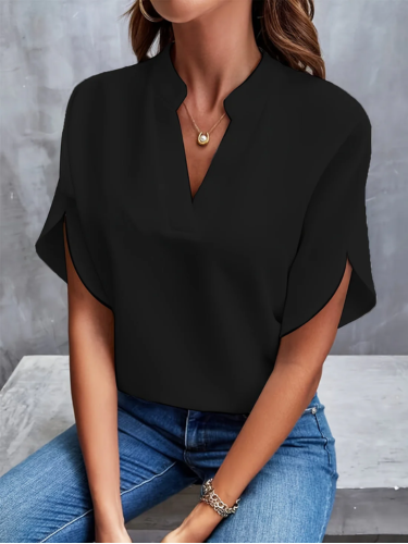 Ivory V-Neck Draped Blouse