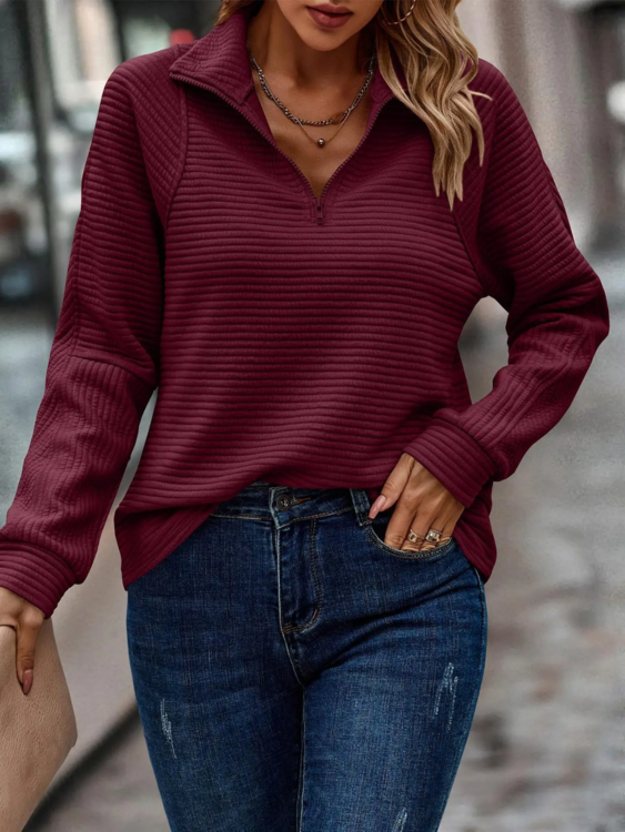 Blush Ribbed Zip Pullover