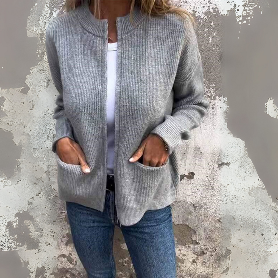 Heather Grey Knit Zip Cardigan