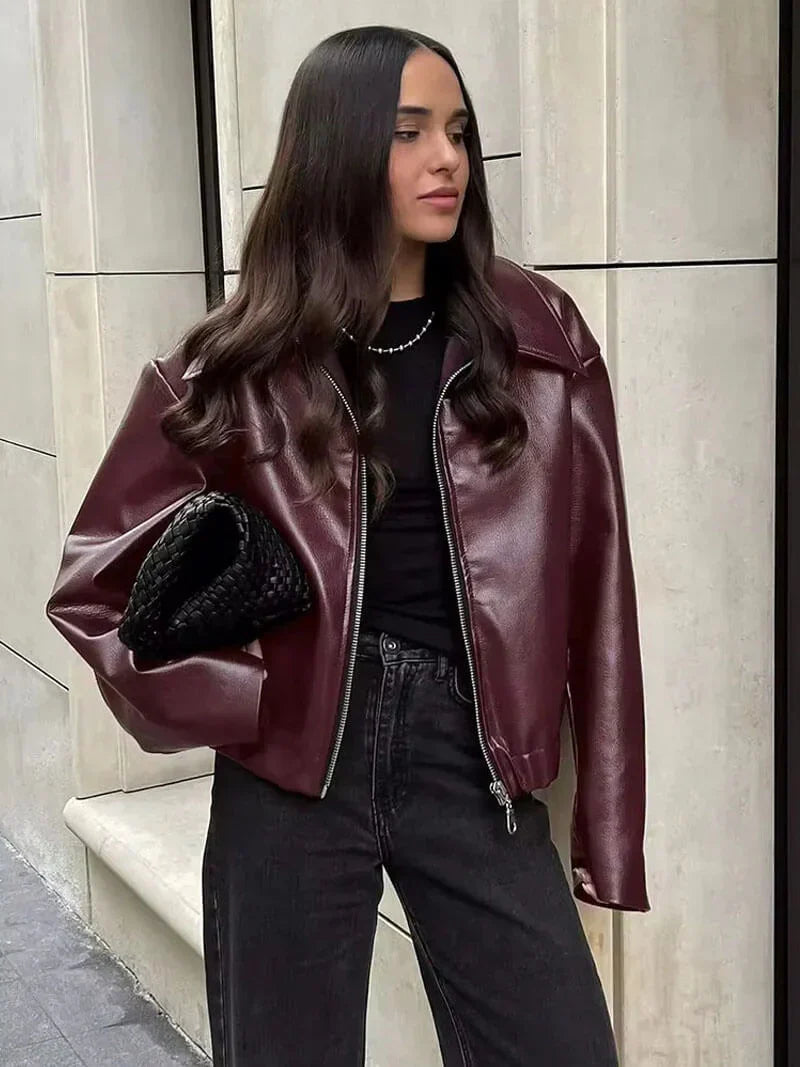 Isla – Bordeaux Leather Jacket